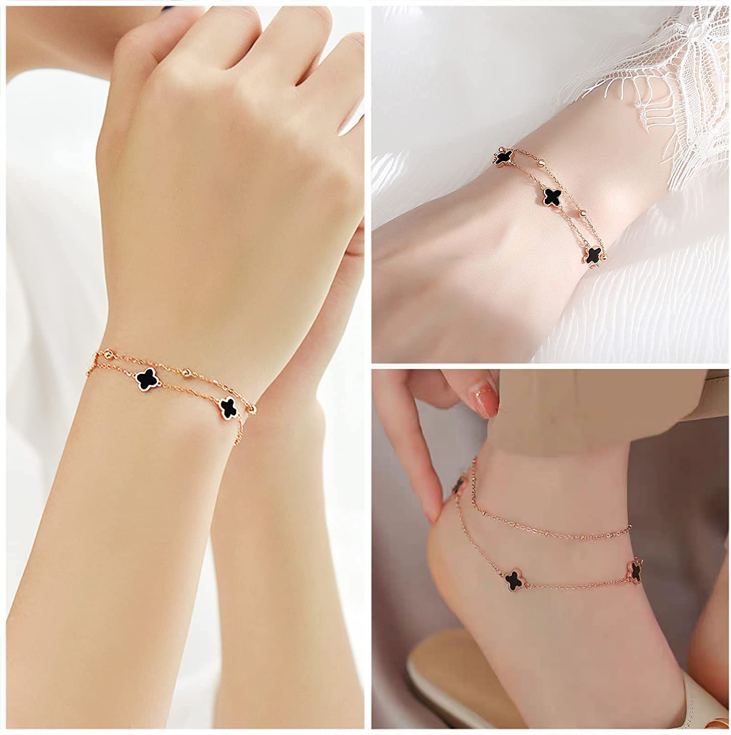 IFKM Gold Bracelets for Women, 14K Gold Plated Dainty Layered Chain Bracelets Adjustable Cute Bangle Link Bracelet Set - Image 4